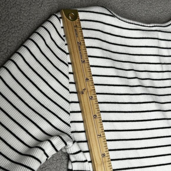 Pact Shirt Womens Small White Black Stripe Henley Ribbed Organic Cotton Top - Picture 10 of 11